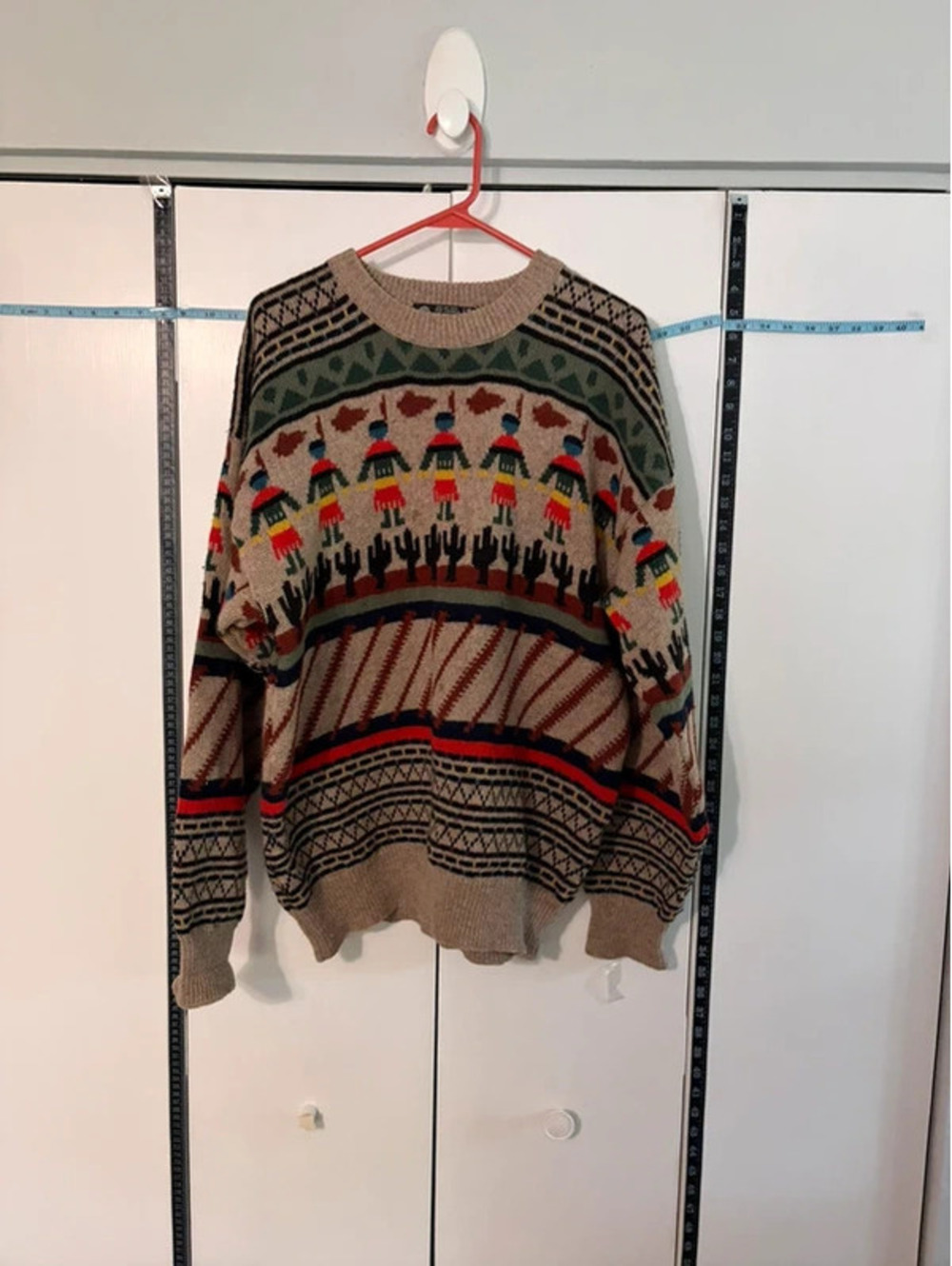 Vintage 90s Wool Sweater Southwestern Cactus Folk Art Novelty Knit Sz L
